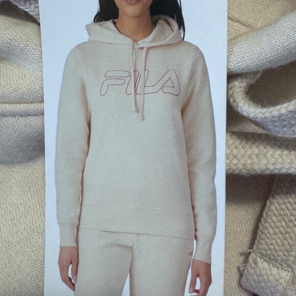 Womens Medium Fila Sand Hooded Sweatshirt With Purple Logo Hoody Pullover Med M - Picture 4 of 10